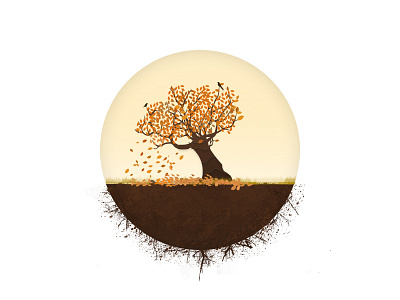 Solitude and the Autumn autumn circle earth icon illustration leaf leaves nature root travel tree vector