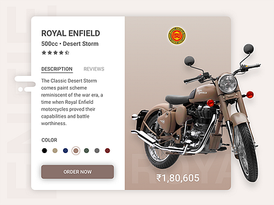 Royal Enfield Desert Storm cart clean design e commerce landing material design motorcycle product shop sketch store ux