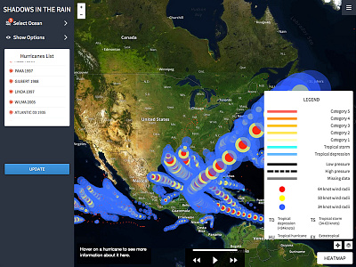 Shadows in the Rain analytics app application chart graph hurricanes map ocean ui ux visualization weather