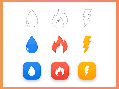 Elements - Sketches, icons and app icons app icons bolt drop fire flame icons illustration lightning logo sketch thunder water