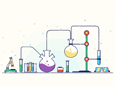 Bioopps Newsletter Illustration Final colors cute geek icons illustration lab laboratory mbe mbe style microscope science vector