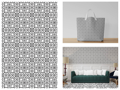 Floral pattern B&W art carpet ceramic tiles design fabric interior pattern pattern design wallpaper