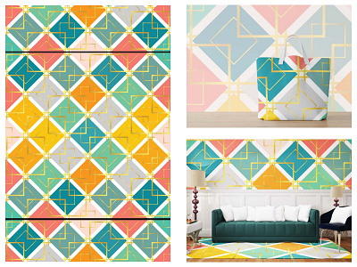 Seamless Geometric Color Pattern art collection color design digital fun geometric gold graphic interior pattern pattern design print seamless square style summer textile trend wallpaper