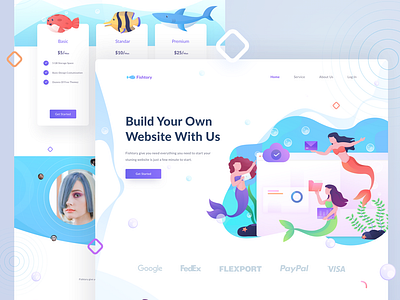 Fishstory Landing Page character headers hero illustration landing landing page mermaids ui web design web hosting website