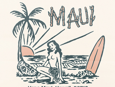 MAUI artwork badge design brand branding clothing design graphic design hand drawn hawaii illustration summer surf surfing t shirt design vintage design