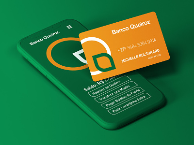 Banco Queiroz activism app app design application bank card banking bolsonaro card design corruption credit card helvetica laranja logo logo design orange payment app political satire ui visual identity