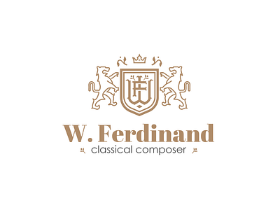 W.Ferdinand (christian classical composer) branding classic logo crown heraldic leaves lions monogram old fashioned responsive design typography