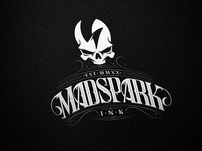 Tattoo Shop Logo brand branding calligraphy identity lettering logo skull spark tattoo type