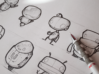 Robots cartoon character cute draw drawing mascot paper pencil robot sketch