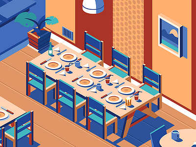 Isometric Restaurant chairs food illustration illustrator isometric restaurant vector