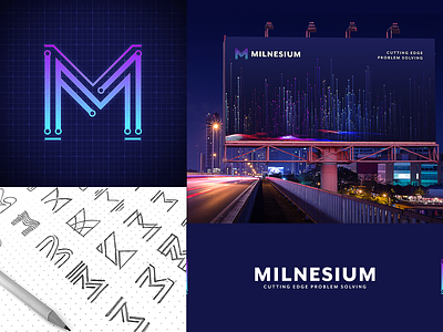 Milnesium ai brand brand identity branding cutting edge identity logo m logo mark purple technology