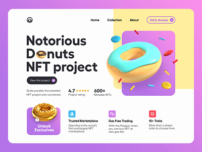 Notorious Donuts NFTs Landing Page 3d animation crypto donuts landing page motion graphics nft ui ux web design webflow website website design
