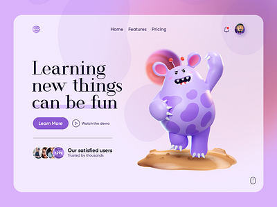 E-learning Landing Page 3d alien children edu education interactive landing page learning space ui vr web design website website design