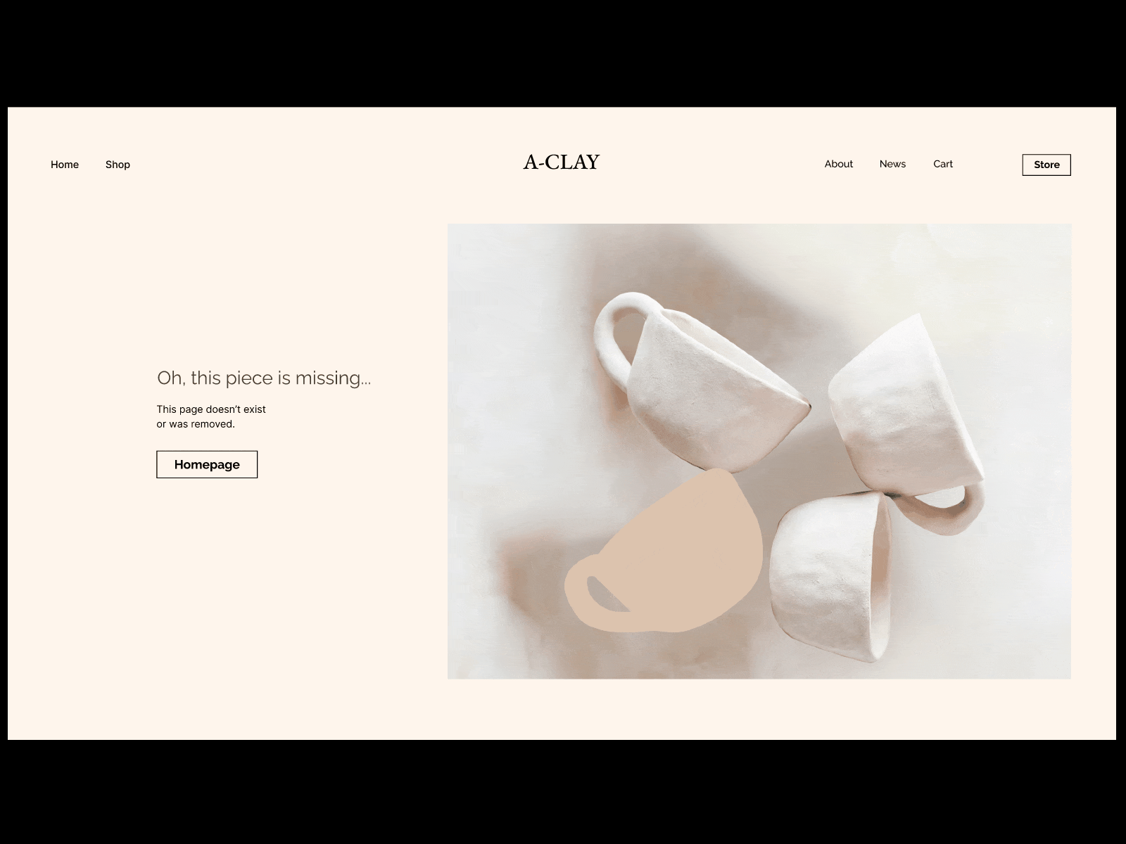 Pottery Shop Website: Page 404 Animation 404 505 animation light minimalistic pastel ui
