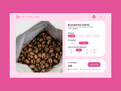 Product Card for Coffee Shop bright button card cart light pink product selector shop ui