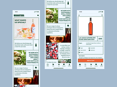 MIANATURA Mobile card cart eco landing main page natural nature organic product ui ux