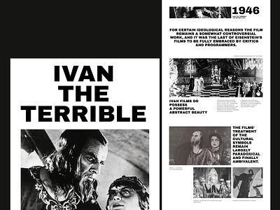 Landing page for "Ivan the Terrible" big photo black and white brutal cinema fonts landing page minimalistic monochrome solo page title typography ui