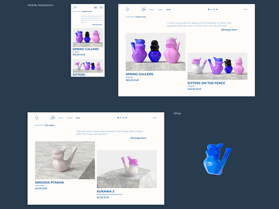 Songsofclay / E-commerce Solo Collection Store 3d blender animation art blue collection elegant folklore gallery minimalistic modelling product product card shop store ui