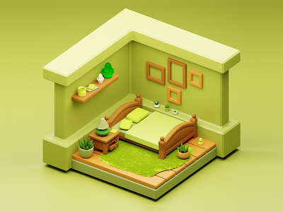 Little Green Isometric Room 3d blender cute graphic design green illustration iso isometric plants