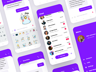 Chat App chat chat app chat design contacts illustration messenger messenger app mobile mobile app mobile app design mobile design online app parrot stickers ui mobile ux