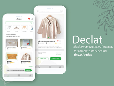 Declat Apps Design application application ui clean decluterring e commerce green minimalis minimalism mobile apps nature product detail sparks joy user experience