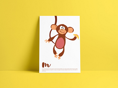 M for Monkey Print banana illustration kids print monkey poster print vector yellow