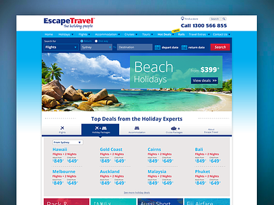 Escape Travel homepage homepage redesign travel website