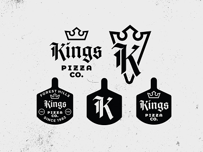 Kings Pizza logos branding crown design gothic identity kings logo medieval pizza queens royalty typography vector