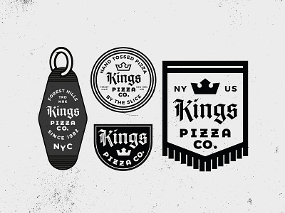 Kings Pizza Badges badge branding crown design gothic identity logo medieval motel key chain pizza royalty typography vector