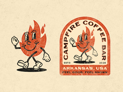 Campfire Coffee Bar Character arkansas badge branding character coffee fire flame illustration logo typogaphy vector vintage