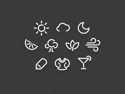Commodity Icon Set alcohol citrus cload commodity drink flat floral flower fresh icon juice leaf martini moon nature pencil play scent sun sweater tree warm wind work