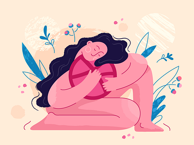 Hello Dribbble 2d anitamolnar brush character dribbble feminine firstshot flowers hello hellodribbble illustration love nature pink sentimental summer textures vector web woman