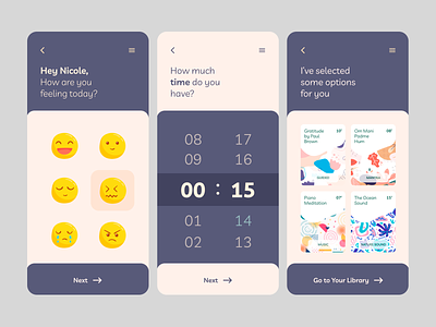 Meditation App Concept UI Mobile Interface 01/02 app design clean interface collect ui diary app journal journal app journaling app meditation meditation app mobile mobile app mood track muzli ui design uidesign user interface ux ui ux design