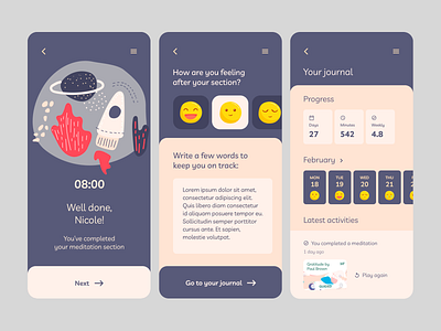 Meditation App Concept UI Mobile Interface 02/02 app design collect ui design app diary app habit habit tracker journal app meditation meditation app mobile mobile app design mobile design mobile ui mobile ui design mood track app muzli ui design user interface ux design ux ui