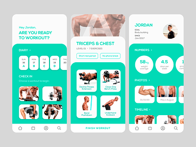 Gym Coach App Design app design bodybuilder bodybuilding collectui gym app health app healthy lifestyle mobile app mobile ui workout workout app workout tracker