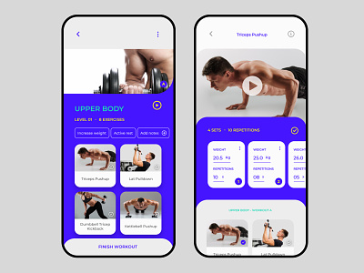 Workout experience - Gym Coach app active app design blue and yellow cards exercises fitness gym mobile app design mobile design mobile ui modern design playlist rounded cards rounded corners sports uidesign uxdesign workout app workout tracker
