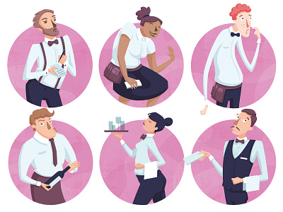 Different types of waiters for Lift – the Stuttgart magazine characterdesign editorial illustration flat design illustration magazine illustration vector