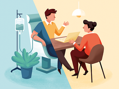 Living and working with cancer cancer flat design healthcare illustration magazin