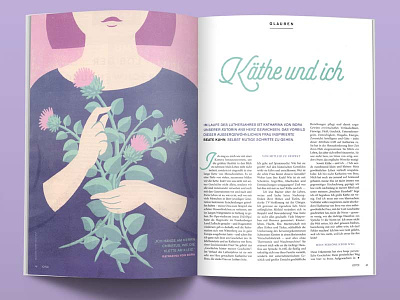 Käthe und ich flat design flowers illustration magazin pastel color vector