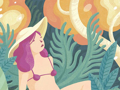 Summer bikini djungle flat design head portrait illustration pastel color pastel colours summer vector