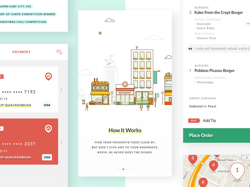 Discover App credit card payment order menu onboarding clean ios mobile app