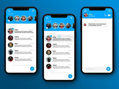 Minimalist Messenger App UI Redesign adobe xd app blue chat chat app design facebook flat interaction menu messenger messenger app minimal navigation stories ui ux