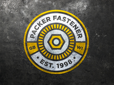 Packer Fastener Badge bolts branding design grunge logo nuts texture yellow