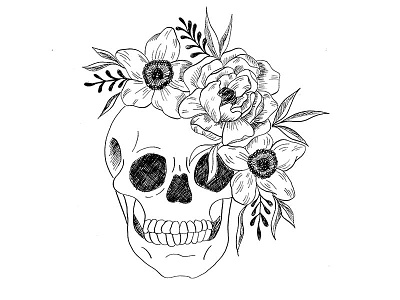Skull & Flowers Illustration flowers illustration pen and ink skull