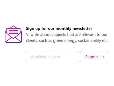 Newsletter signup form gradient inactive mail newsletter placeholder segoe signup submit