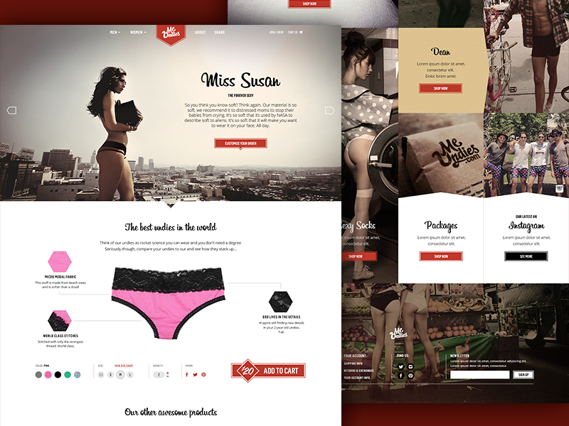 Home + Product page e commerce fashion footer header infographic interface page product