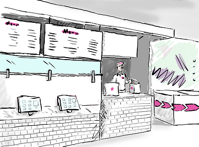 Max's Express Cafe interior design concept digital painting drawing illustration