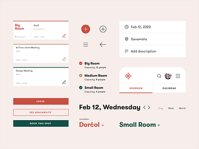 Meeting Rooms — Booking app [UI Components] app calendar app colors conference room flat icons meeting rooms minimal mobile scheduler typogaphy ui components uiux