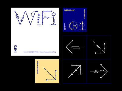 How Work Works — Venue Signalization arrows blueprint circuit conference diagram direction electric forum identity identity branding info signage switch work
