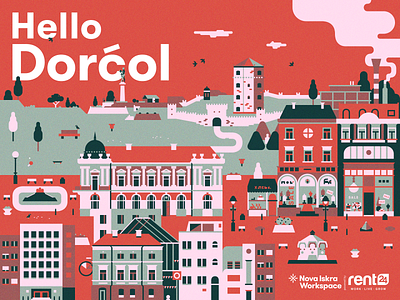 Hello Dorćol — Full illustration 2d adobe illustrator buildings city design downtown flat illustration living park shop vector